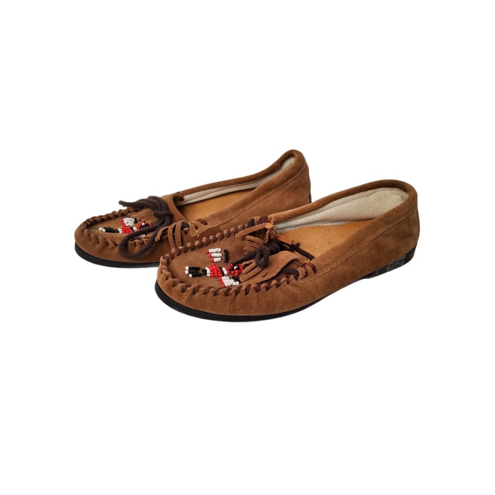 Womens Steve & Barry's Leather Beaded Slip On Mocassins. Size 6M